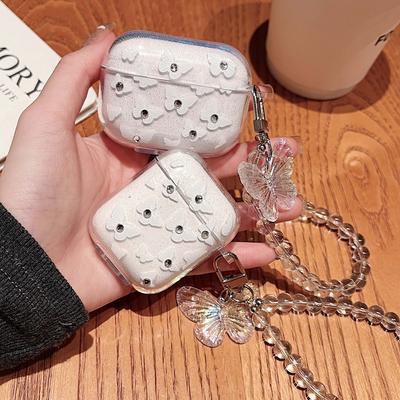Shiny Butterfly Crystal Glitter Wireless Bluetooth Clear Charging Box For Apple Airpod 1 2 Pro 3 2nd Cute Ins Earphone Case