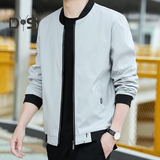 Men Baseball Coat Stand Collar Long Sleeve Zipper Placket Casual Outwear with Pockets Loose Fit Work Gym Jacket