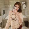 Sexy Pullover Hand Hook Hollow Half Round Knit Sweater Beach Cover-up Summer Women's Seven Sleeve Spa Shirt
