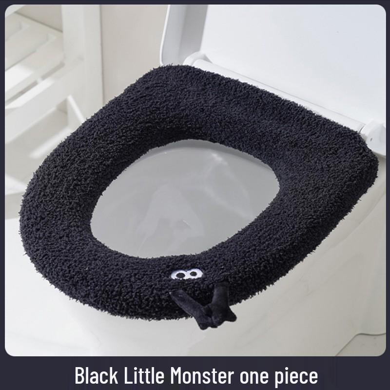 Plush Toilet Seat Cover Cushion with Handle for Winter Home Use