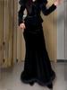 Retro Fur Trim Patchwork Bodycon Coat & Velvet Long Skirt Set - Elegant, Warm, Autumn/Winter Fashion.