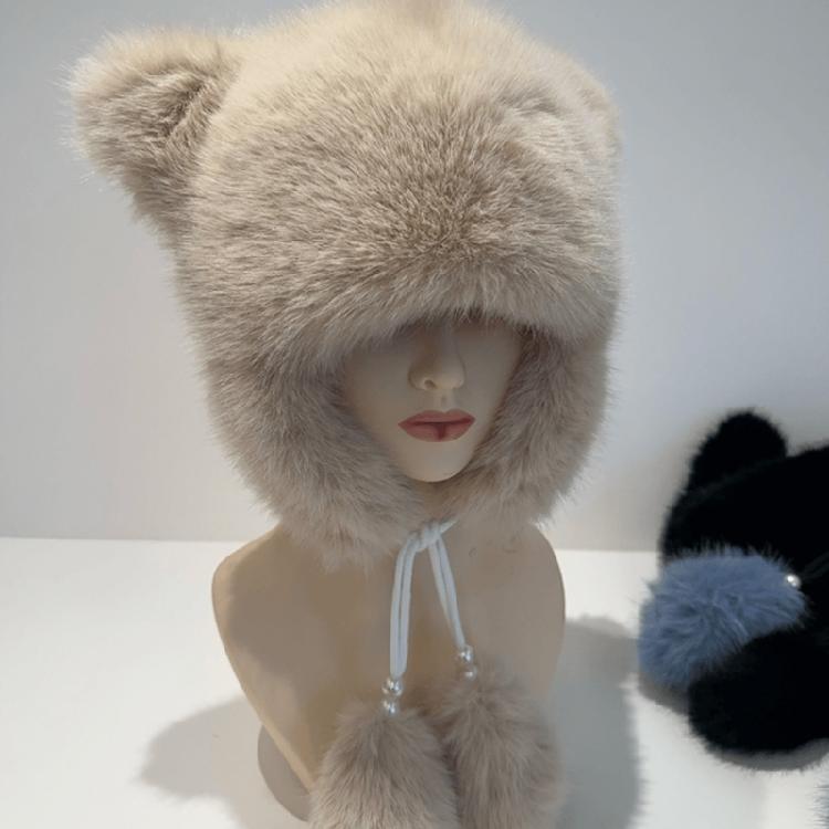 Y2k Girls Cute Bear Ear Shape Hat Windproof Hat for Teen Winter Cycling Skiing