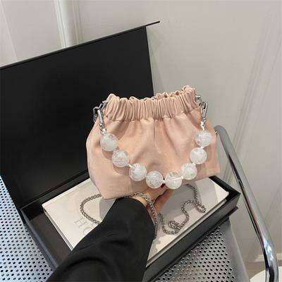 Foreign Style Fashionable Gentle Pleated Beaded Handbag Spring And Summer Versatile Messenger Bag Women'S Bag Tide