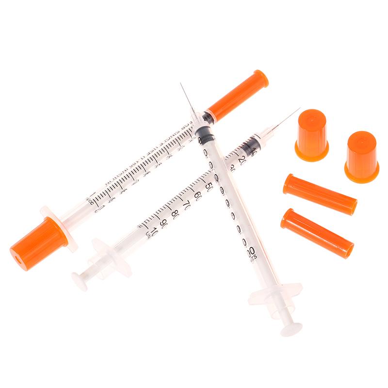 10Pcs 1Ml Disposable Plastic Sterile Insulin Syringe Orange Cap Plastic Liquid Dispenser