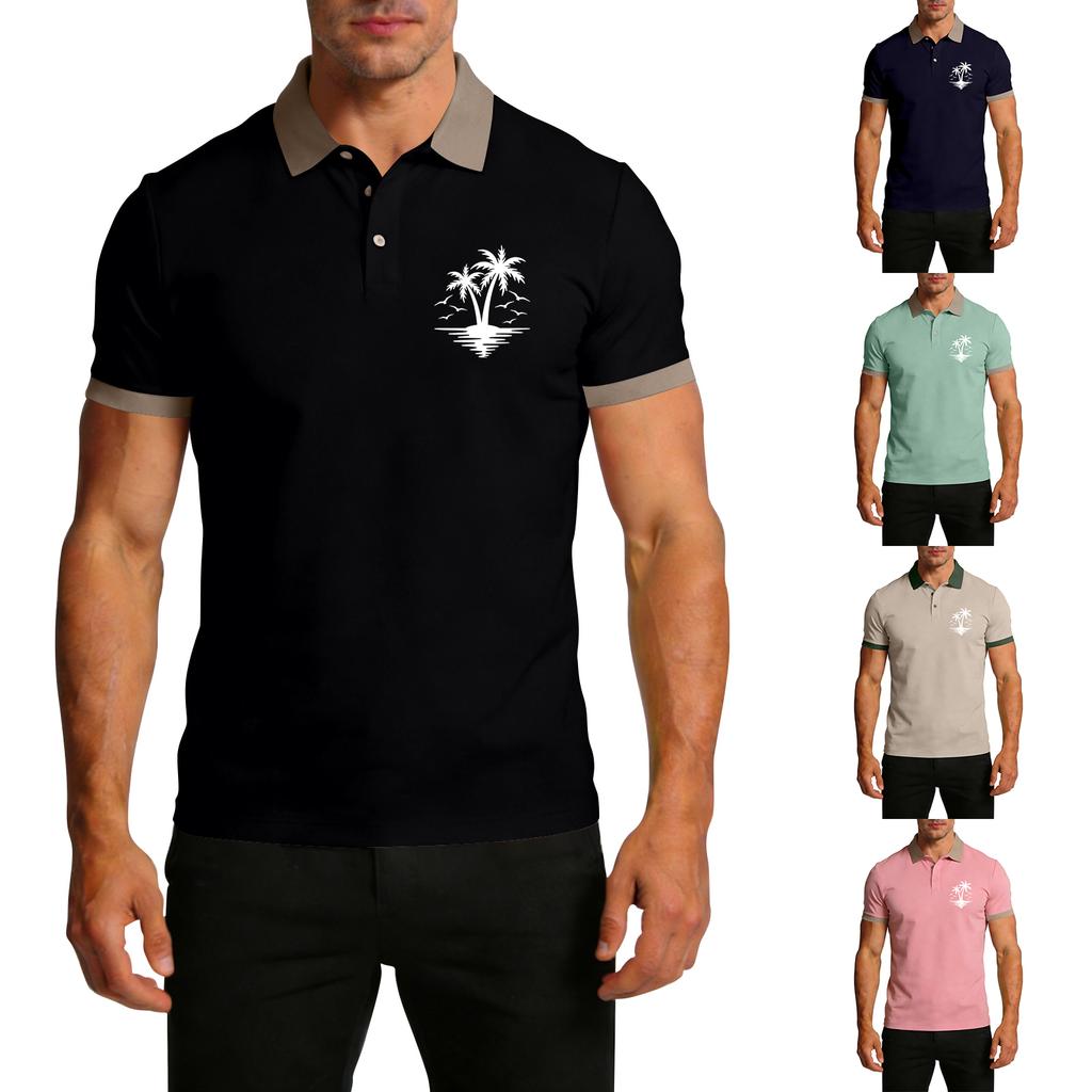 Short Sleeve Polo Shirt with Collar and Cuffs Tree Graphic Print Casual Fit for Men and Women Unisex Style