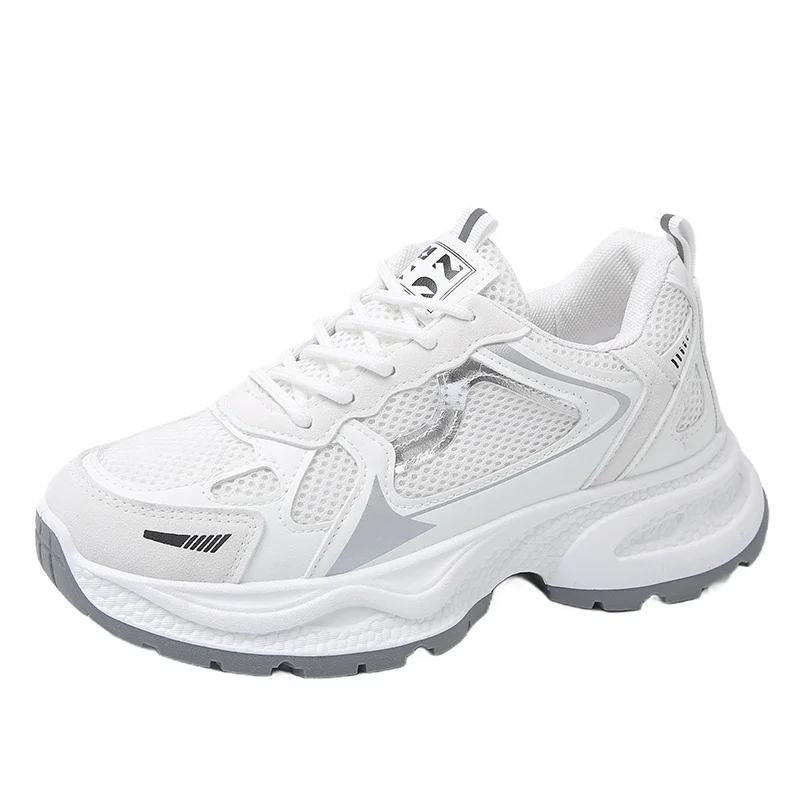 Frühling Herbst Neuer Stil Bequeme Mode Sportschuhe Runde Zehenpartie Schnürschuh Lässig Dicksohlig Höhenerhöhend Damenschuhe