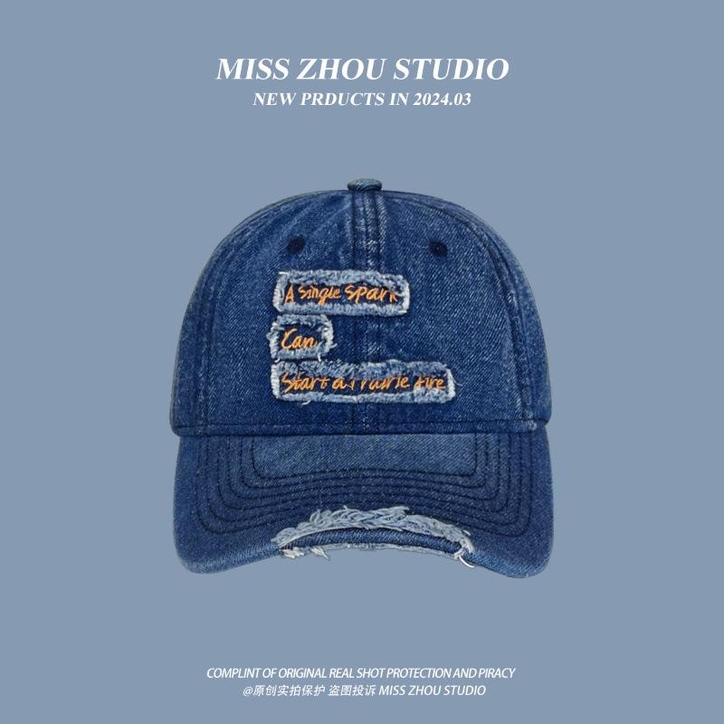 American Retro Baseball Cap Women'S Spring Summer Big Head Circumference Washed Face Small Versatile Letter Embroidered Cap