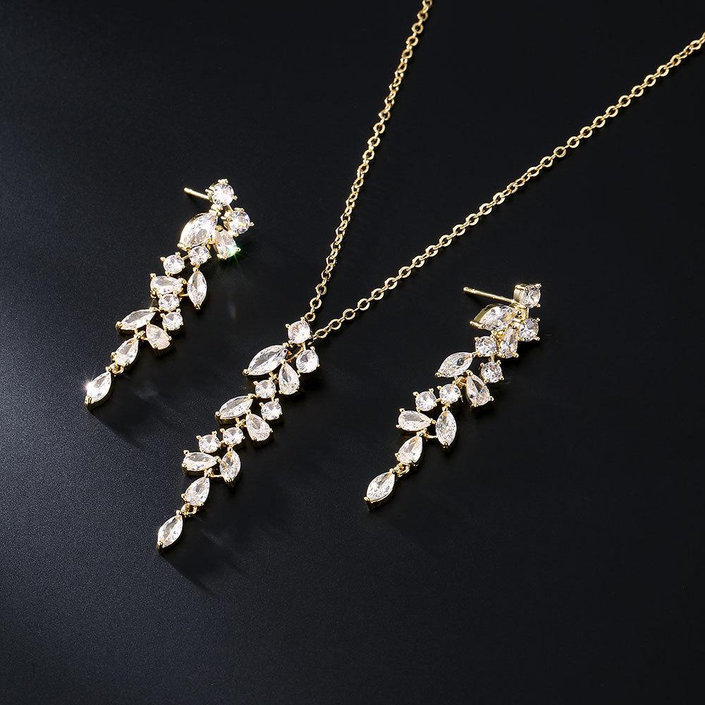 RAKOL Korean Style Fresh Floral Bridal Jewelry Set - Women's Zirconia Micro-Paved Earrings & Necklace