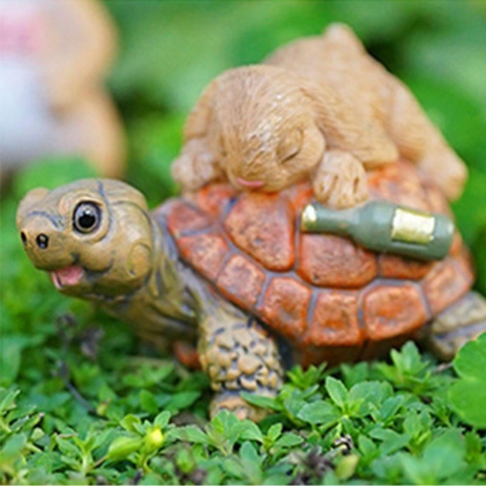 Multicolor Cartoon Rabbit Figurines Micro Landscape Resin Garden Turtle Statue Waterproof Bonsai Ornament Lawn Animal Sculpture