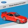 WELLY 1/24 Nissan Skyline GT-R R34 Alloy Scale Model Car Model Diecast Metal Static Collection Children Toy Car Vehicles Gifts