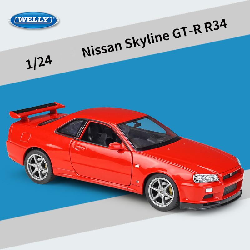 WELLY 1/24 Nissan Skyline GT-R R34 Alloy Scale Model Car Model Diecast Metal Static Collection Children Toy Car Vehicles Gifts