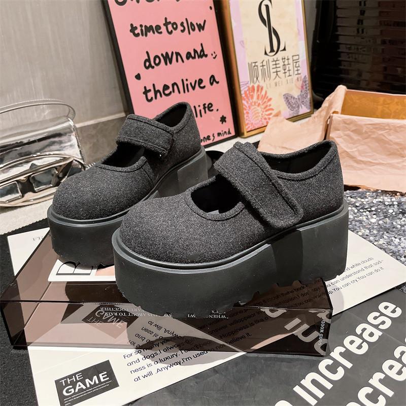 

Винтажные туфли на плоской платформе для женщин Мэри Джейн Туфли Модные туфли JK для увеличения роста Весенние элегантные туфли 35 темно серый