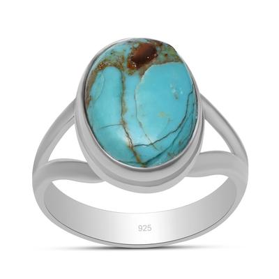 Anelli con gambo diviso in argento sterling 925 con gemma turchese ovale naturale 10X14 mm per donne e ragazze