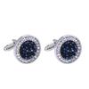 2 Stück / Set Neues High-End Mode Herren Hemd Kristall Manschettenknöpfe Luxus Design Silbern Rund Blaue Strasssteine Manschettenknöpfe