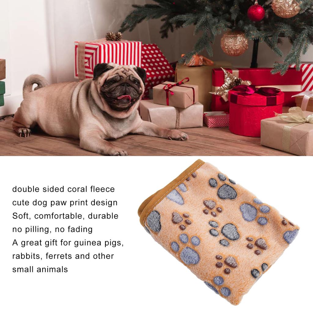 3Pcs Dog Paw Print Fleece Blanket Coral Fleece Cute Dog Paw Print Bite Resistant Soft Warm Sleep Mat for Pets Dogs Light Tan S