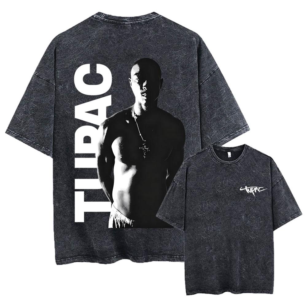 Rapper Tupac 2pac All Eyez On Me Cross Vintage Washed T Shirt Men Hip Hop Fashion Retro Tshirt Mens Casual Oversized Tshirts