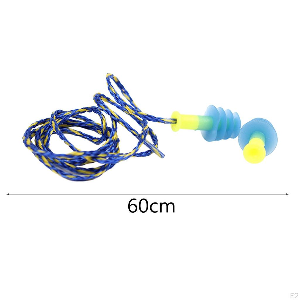 Silicone Earplugs Soft Waterproof with String Cord Comfortable Noise Reduction,Reusable for Sleeping