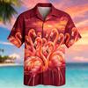 Camicia a Maniche Corte con Stampa di Gruppo Animale Pittura ad Olio Bottone Casual da Uomo per Uso Quotidiano con Fascino Tropicale Artistico