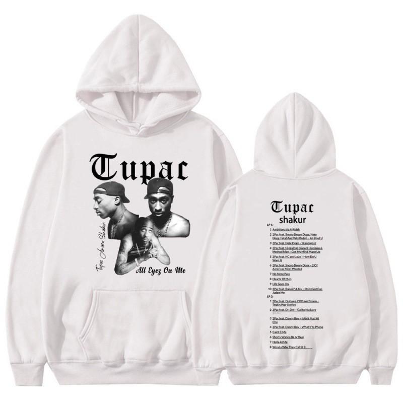 Hip Hop Hoodie With Tupac Graphic Print Ribbed Hem Unisex Streetwear Sweatshirt Men Women