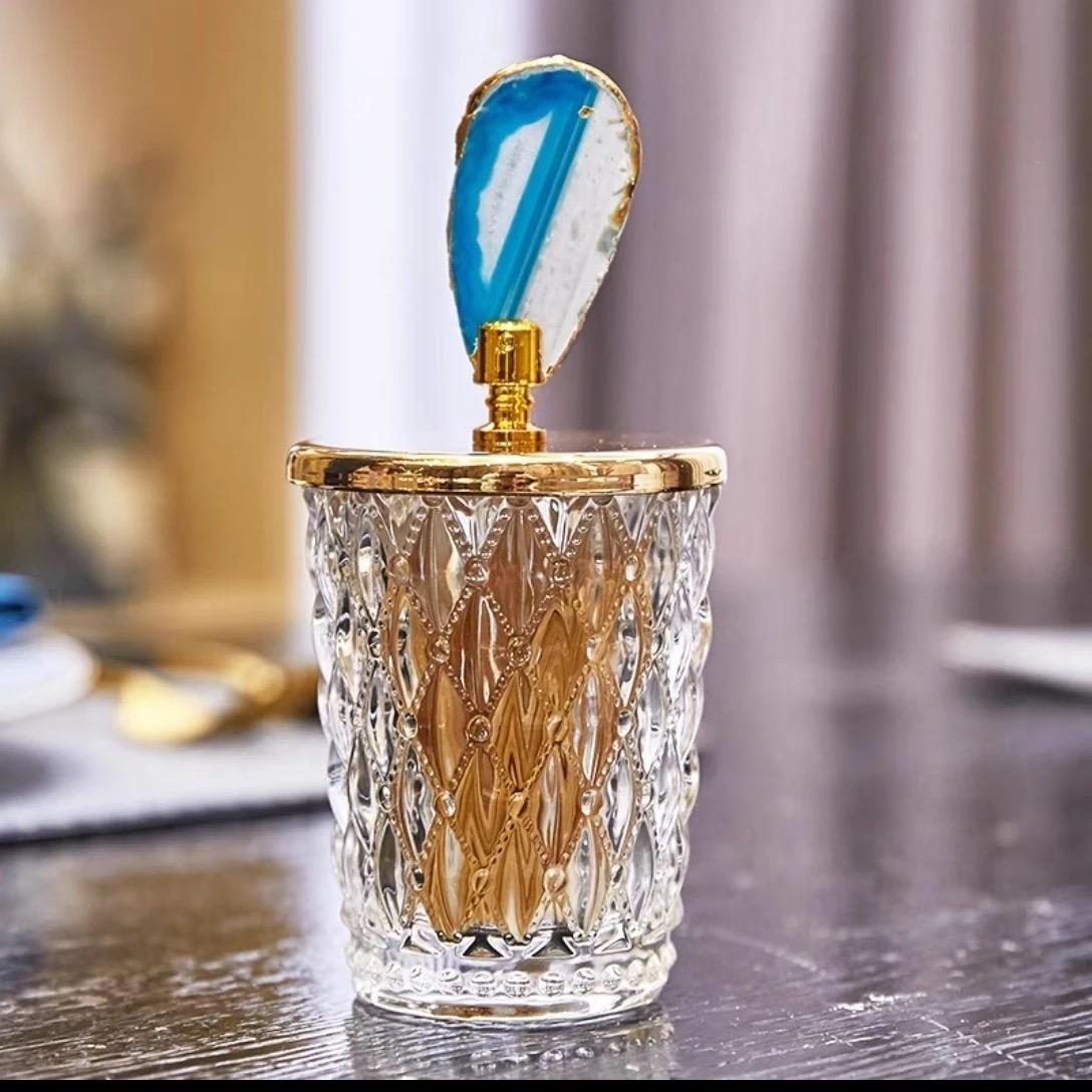 Банка для хранения Nordic Relief Glass – декоративная банка с крышкой из натурального агата для чая, конфет и специй Blue S