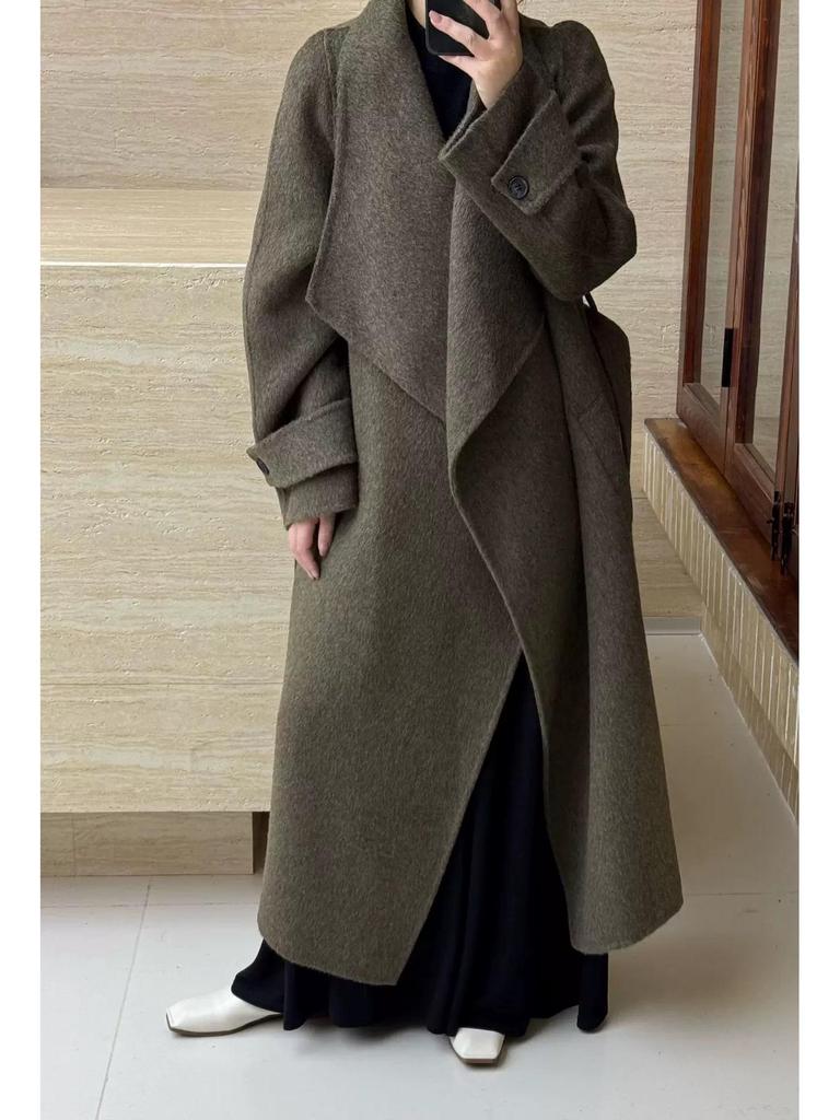 Dai Pai 2025 Doppelseitiger Wollmantel: Extra Lang, Großer Reverskragen, Stehkragen, Mit Gürtel, Koreanischer Stil