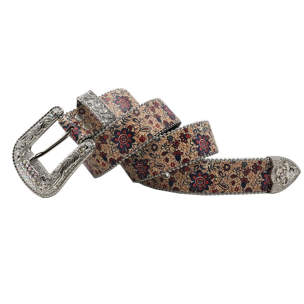 Y2K European And American Popular Rhinestone Printing Belt, Full Of Design Sense Jeans Pu Leather Belt