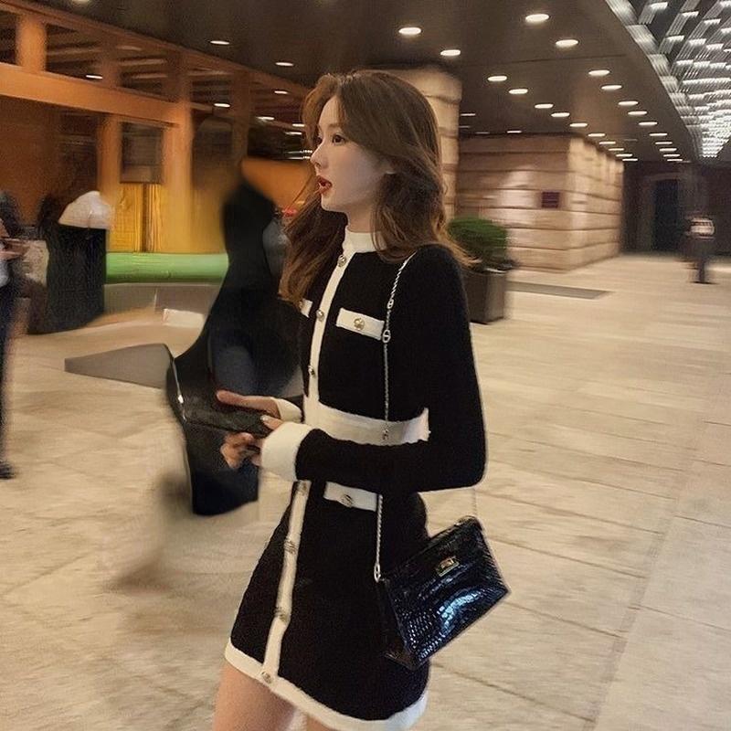Vestido de suéter cálido de punto Mujeres Invierno Kroean Oficina Dama Moda  De un solo pecho Manga larga Ropa de abrigo comprar a buen precio — entrega  gratuita, reseñas reales con fotos —