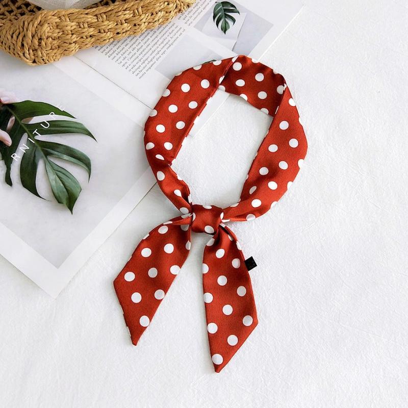Fashion Dot Ribbon Silk Scarf Women Thin Neck Scarves Lady Small Shawls Narrow Female Neckerchief Dress Accessories