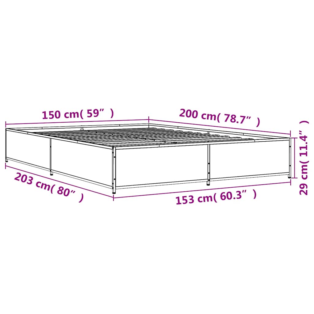 Bed Frame in Grey Sonoma 150 x 200 cm Made of Engineered Wood and Metal