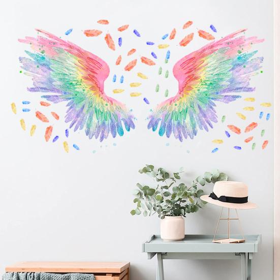 Wall Sticker Vibrant Color Angel Wings Wall Art Decal Creative Removable Sticker for Home Decoration