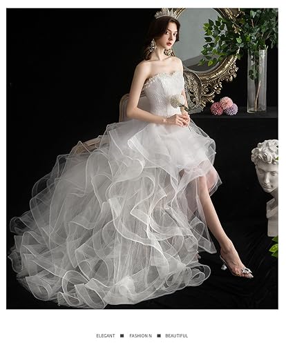 [Hosaku Co., Ltd.] Gorgeous Off-the-Shoulder A-Line Tiered Wedding Dress with Long Train, Elegant Princess Style, Lace-Up, Perfect for Concerts, Recit