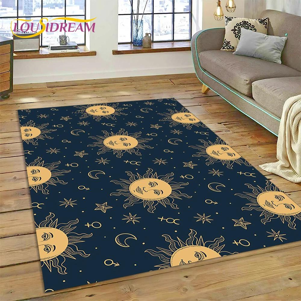 3D Mysterious Tarot Sun Moon Mandala Magic Cartoon Rug Carpet for Living Room Bedroom Home Decor,Non-slip Decoration for Doormat