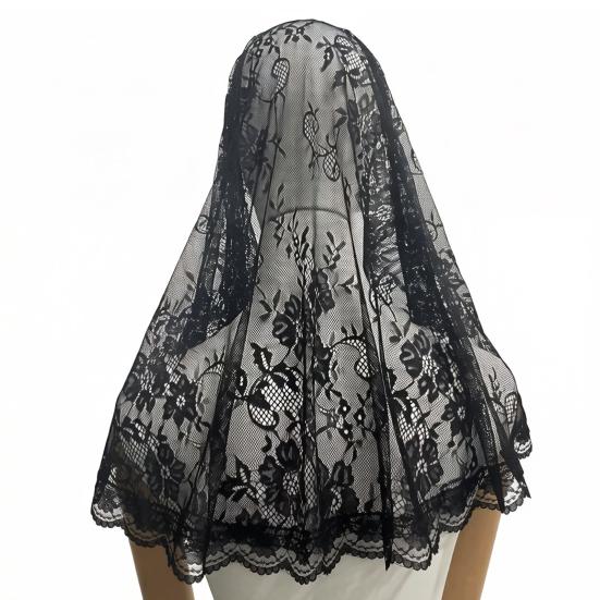 Lace Veil, Short Back-Draped Veil, Mesh Lace Edge Retro Style Wedding Headscarf, for Church Gothic Halloween Party