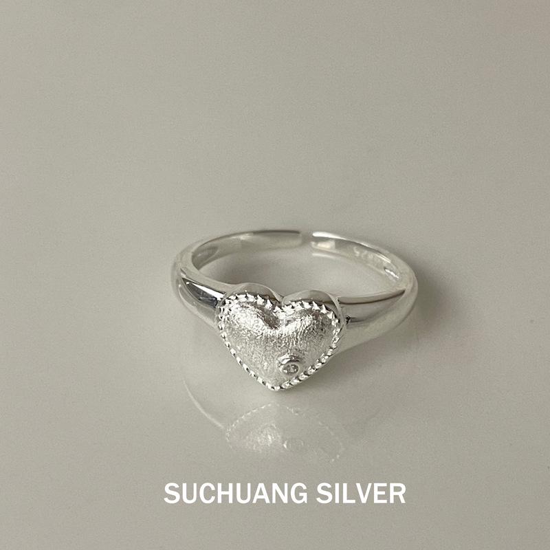 Sterling Silver Hollow Flower Heart Ring - Versatile, Elegant, Adjustable for Women Adjustable Open
