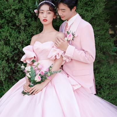 Rosa helles Hochzeitskleid weißes Kleid Hochzeitskleid Temperament mädchenhafter Stil