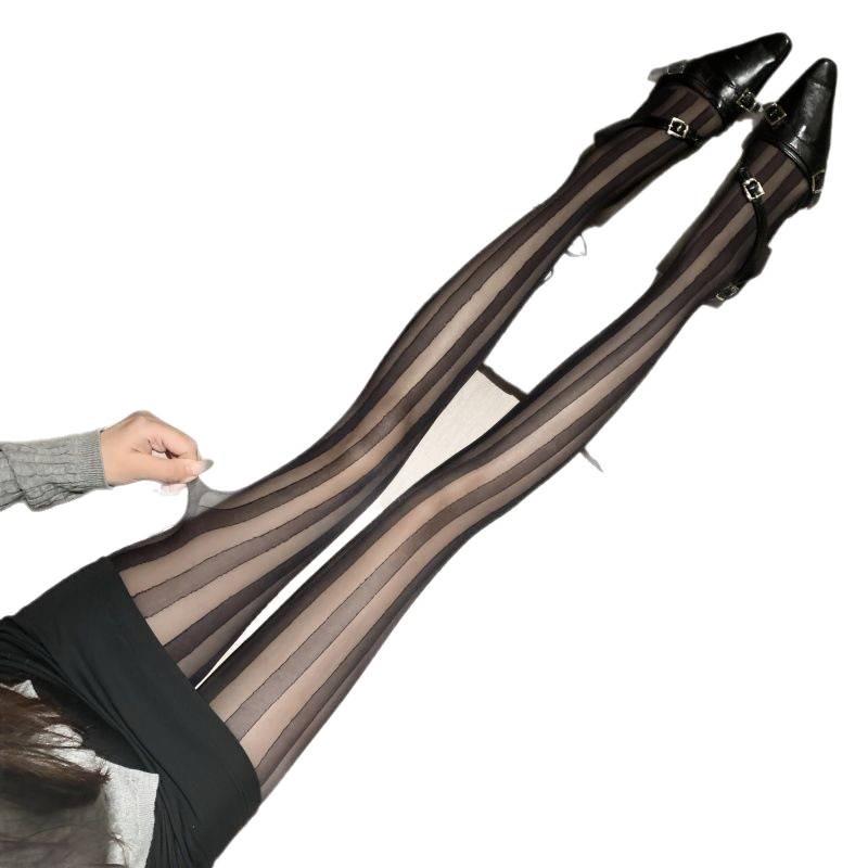 Japanese Black Stockings with Sexy Vertical Stripes - Summer Thin JK Style Hot Girl Pantyhose