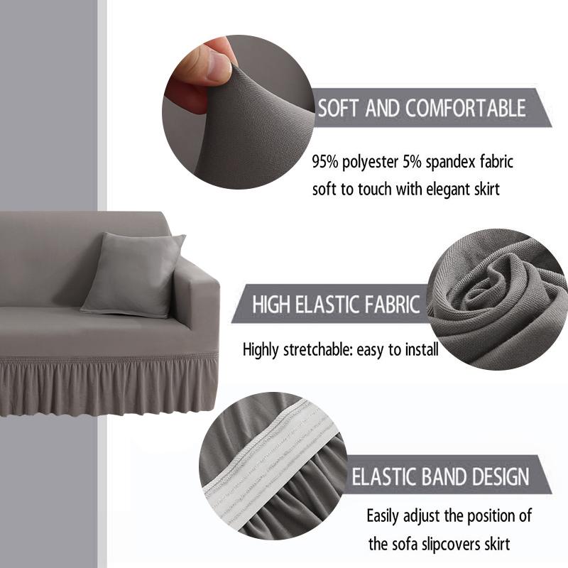 High Elastic Stretchable Cushion Couch Sofa Cover with Skirt Seersucker Sofa Slipcover Easy Fitted  Furniture Protector