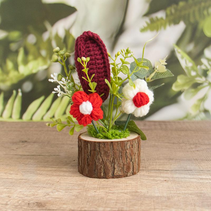 Finished Products, Hand-woven Potted Plants, Wool, Crocheted Sunflower Bouquets, Hand Gifts, Home Ornaments, Knitted Simulated Flowers