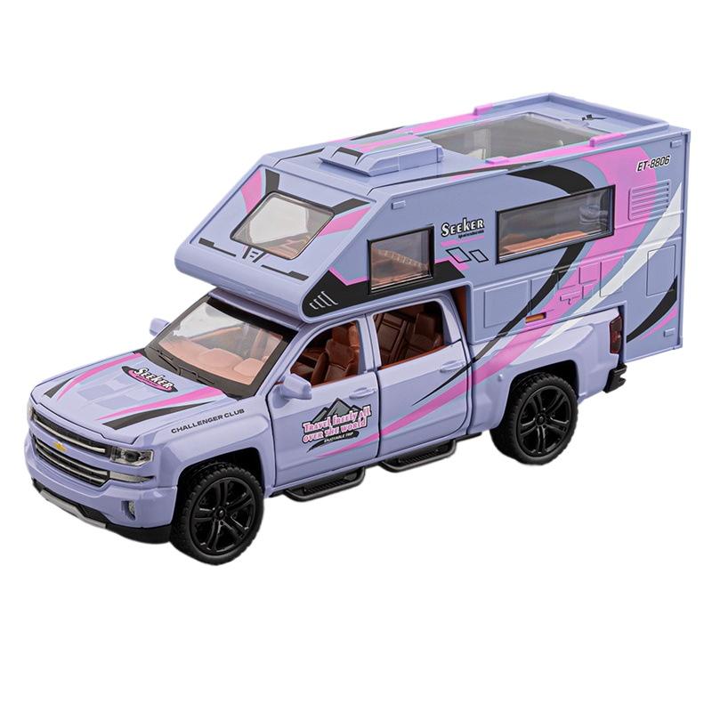 

1/32 Chevrolet Off-road Camper Model Metal Die Cast Children s Toy Car Simulation Sound and Light Pull Back Boy Holiday Gift фиолетовый