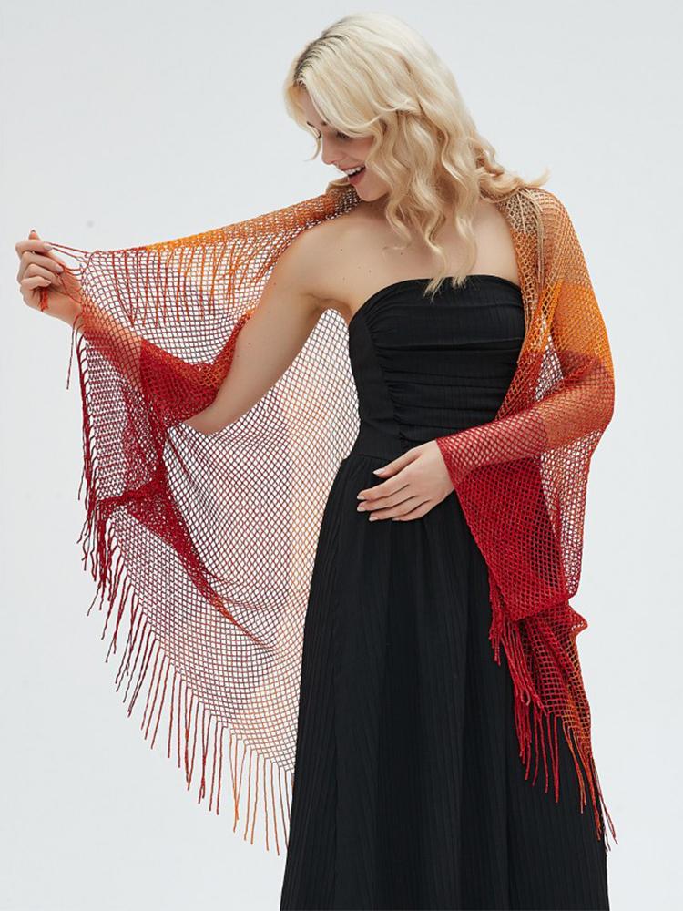 Nuova Moda Scialle Poncho lavorato a maglia traforato estivo elegante da donna con nappe, Sciarpa Pashmina Wrap Shawl per donna