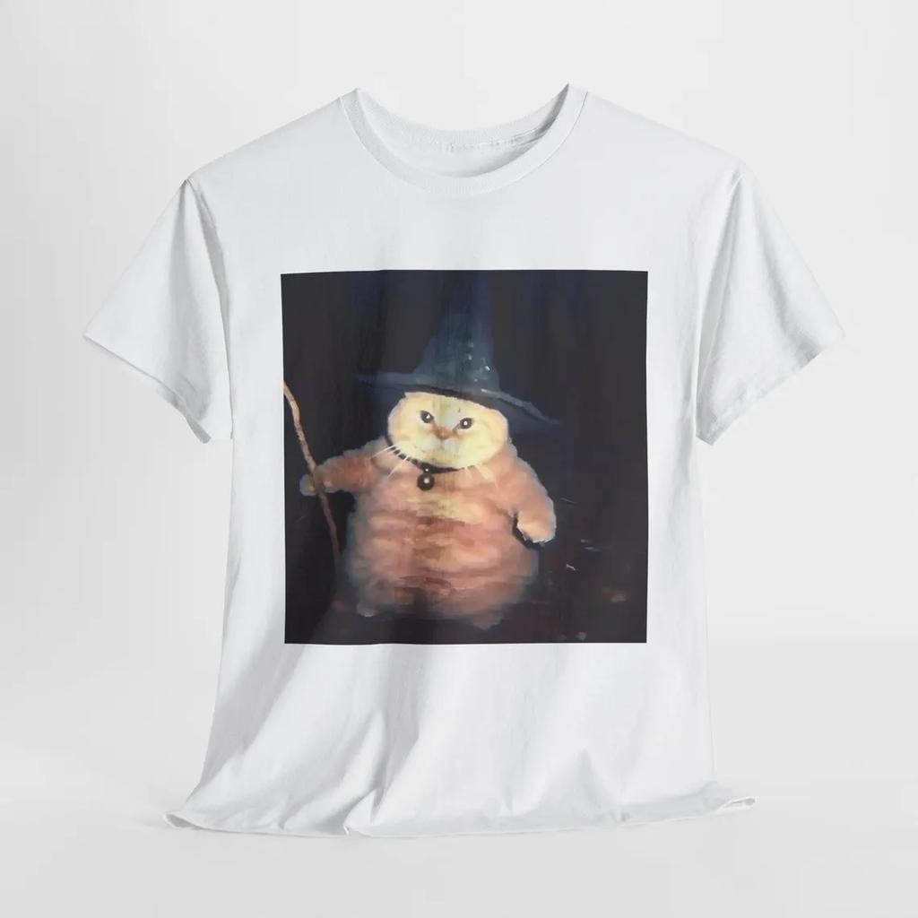 Wizard Cat Printed Tshirt Fun Cat Meme Retro Witch Top Ladies Comfortable Plus Size Home Clothing