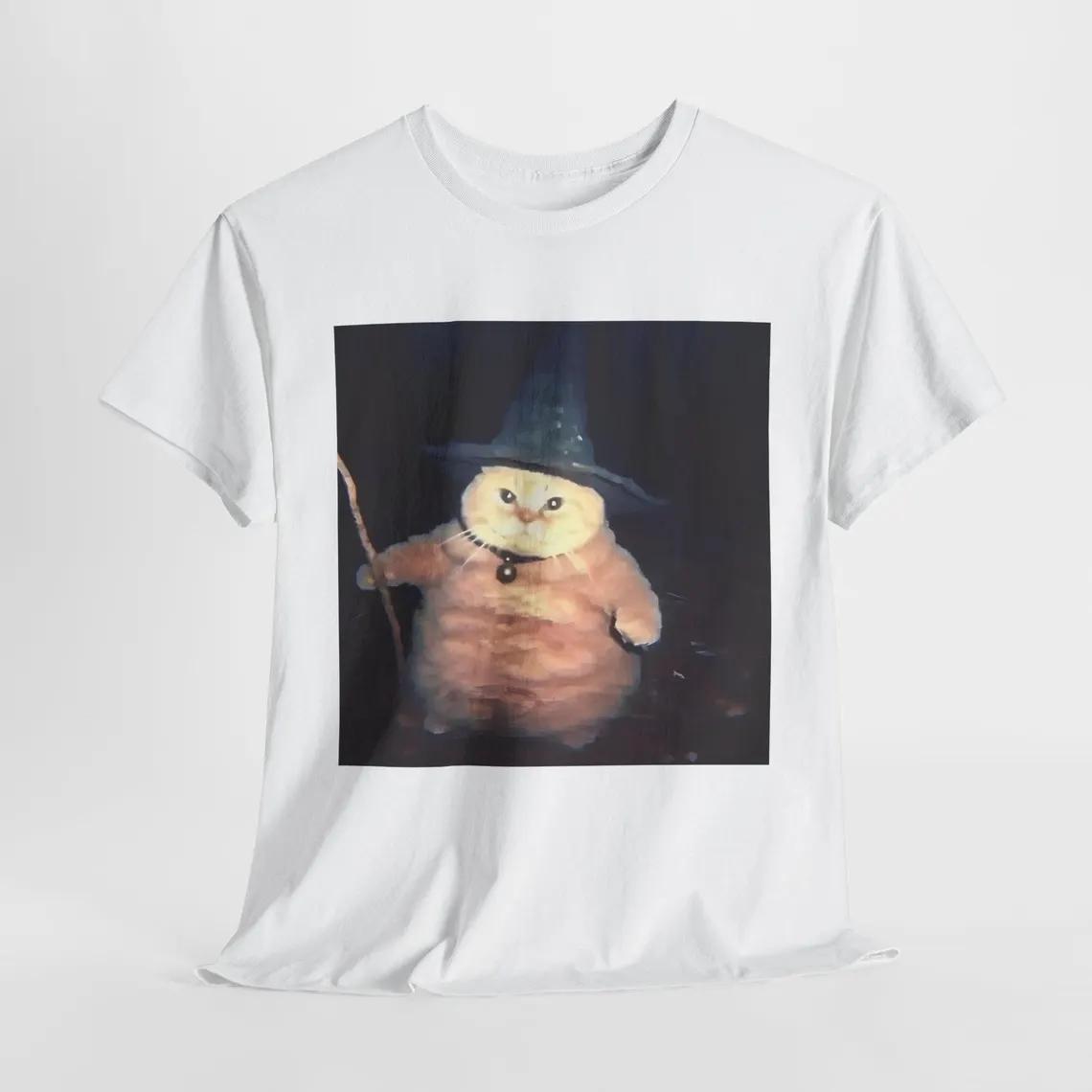 

Wizard Cat Printed Tshirt Fun Cat Meme Retro Witch Top Ladies Comfortable Plus Size Home Clothing 2XL