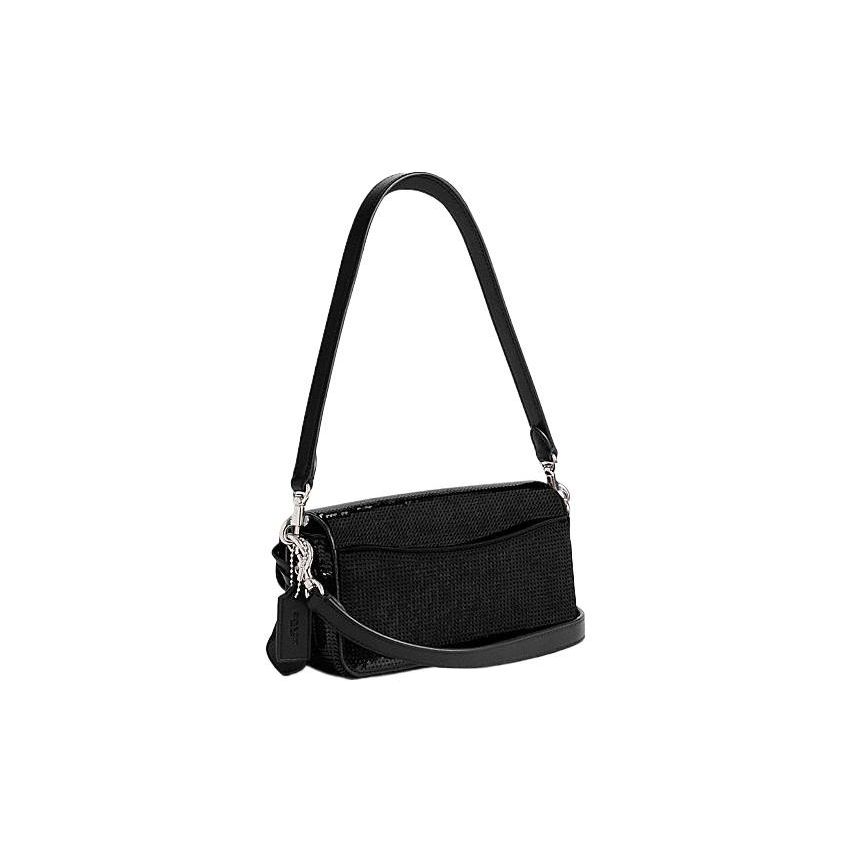 Coach Studio 20 Logo Sequin Leather Baguette Shoulder Bag Small Women Handbags Black CM428-LHBLK