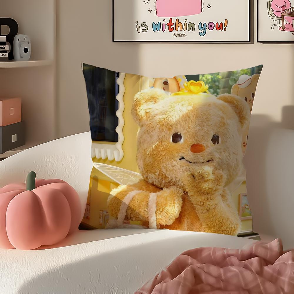 Chubby Cute Thai Character BButterbear Cushion Cover Pillowcase Short Plush Invisible zipper Room Sofa Cushion Cover