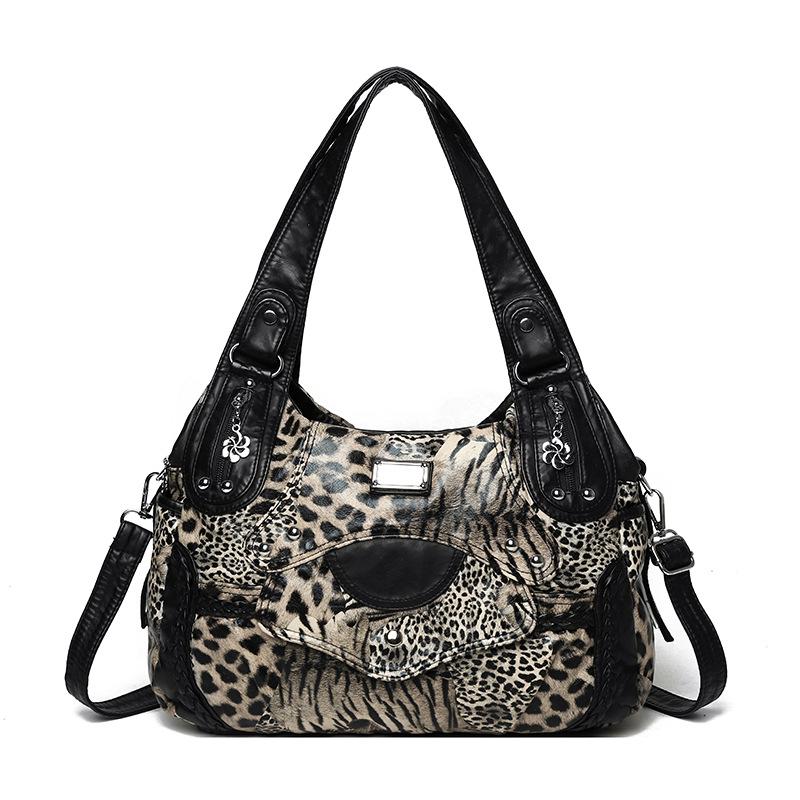 

Hot Girl Motorcycle Bag - Large Capacity Trendy Multi-Pocket Shoulder Bag коричневий/леопардовий