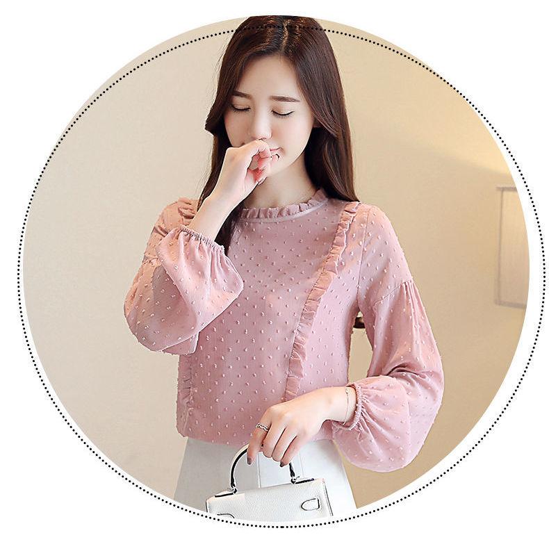 Chiffon Top Women's Spring Outfit Lantern Sleeves Loose Chiffon Small Shirt Long Sleeved Base Shirt