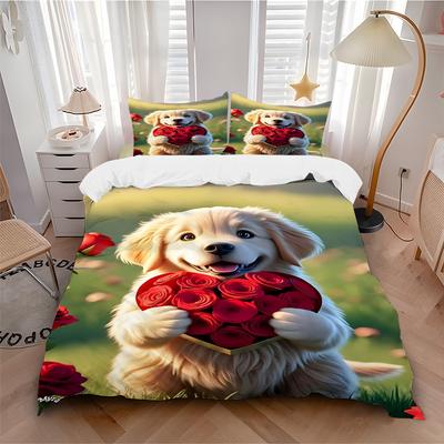 3-teiliges Golden Retriever Bettwäsche-Set, Weiche Bequeme Bettbezüge, Gästezimmer (1 * Bettbezug + 2 * Kissenbezug, ohne Kern) yy251104118