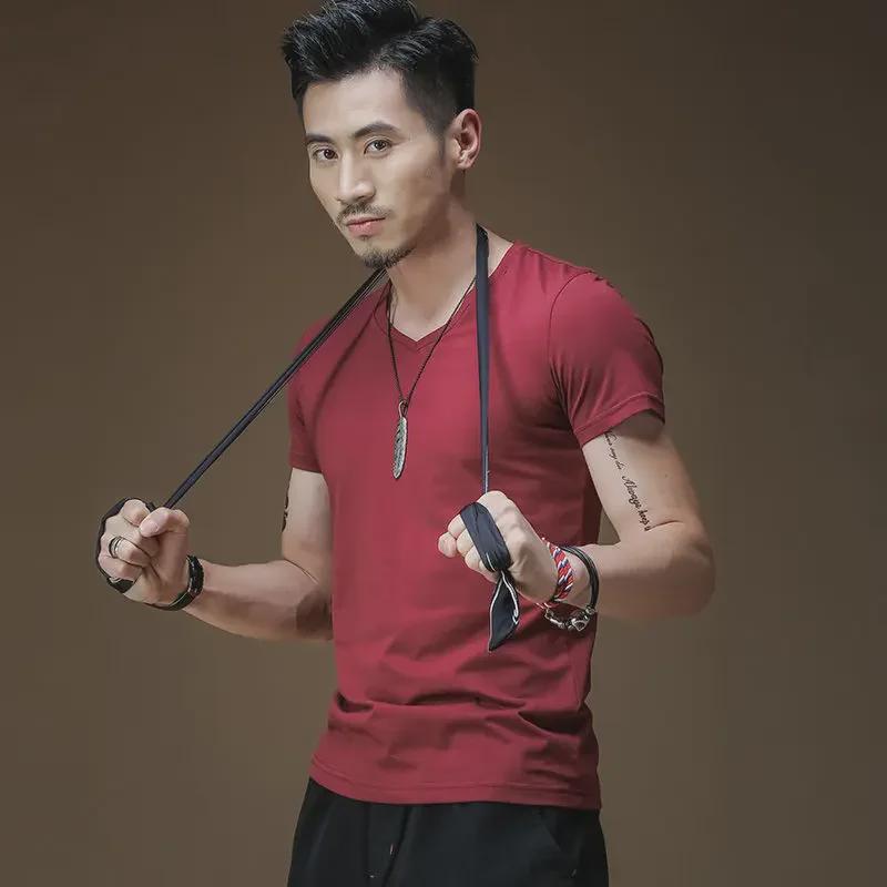 Men's Slim Fit V-Neck Short-Sleeve Cotton T-Shirt, Black