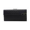 Presbyopia Logo Embossed Metal Sign Leather Long Folding Wallet Wallet Women's Black