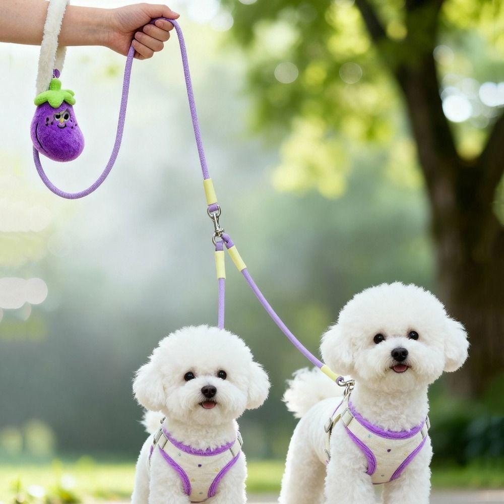 Cartoon Dog Double-Headed Leash Breathable Mesh Eggplant Storage Bag Puppy Vest Soft Padding Dog Chest Strap Pet Supplies